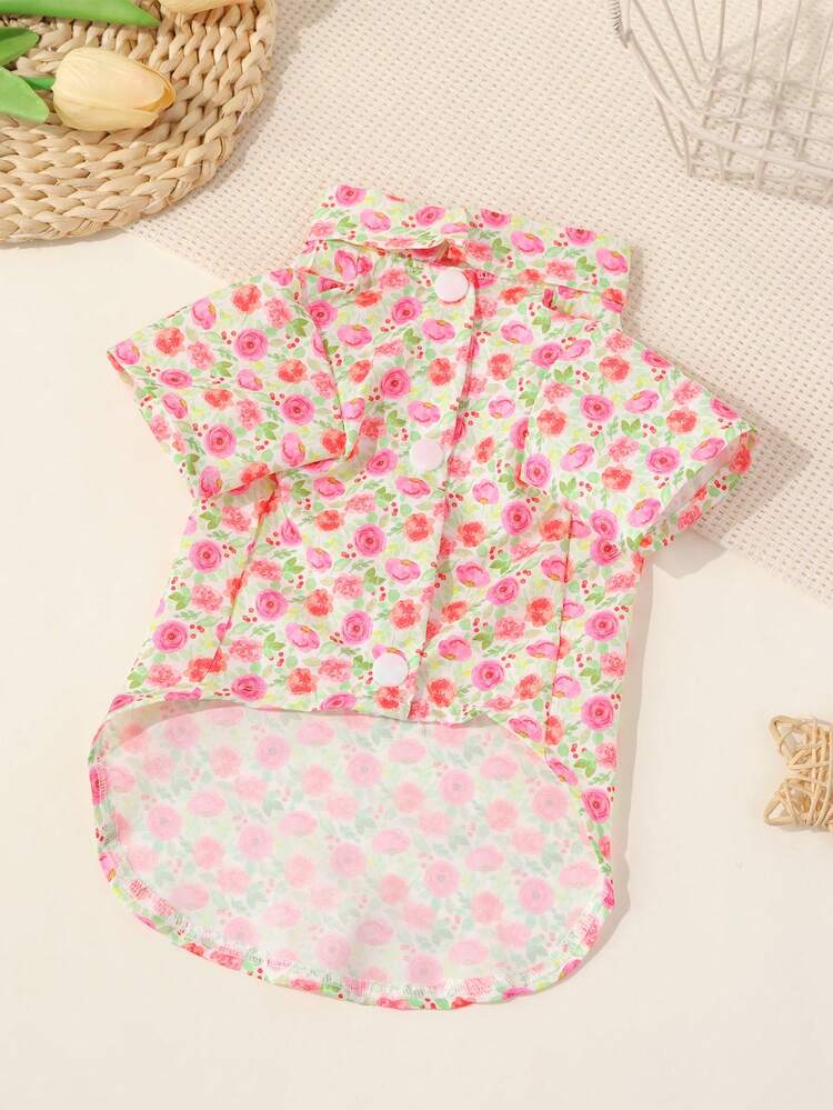 1pc Pet Dog Cute & Fresh Pastoral Style Outfit, Soft & Comfortable/Contrast Floral Print/"Vitality"/"Spring Blossom"/Designed Short Sleeve Shirt, For Puppy/Small Dog Spring Summer Autumn - Multicolor - View 12