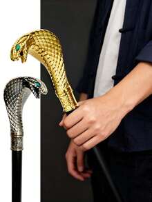 1pc Dual-Tone Snake Cane, Rhombus Plaid Foil Pattern, Metal Material, Mediterranean Halloween Gothic Anime Cosplay Scepter, British Gentleman's Walking Stick, Suitable For Daily Use, Great Gift