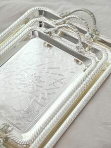 1/2/3 Stücke luxuriöses hochwertiges versilbertes Eisenblech, dekoriert mit exquisiten geschnitzten Mustern - elegantes multifunktionales Dekorationstablett, geeignet für Nachmittagstee, Familientreffen, Partys, Hotelempfang und Hochzeitsdekoration Zuhause - Verschiedenfarbig - Übersicht 2