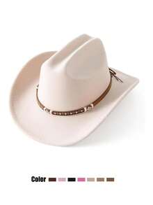 1顶返校季西部牛仔帽，男女通用，柔软羊毛毡材质，皮革帽带，适合圣诞节、万圣节、节日派对、日常休闲佩戴 - 款式1 - 查看 10