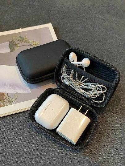 1个超厚耐用数据线充电盒，空间优化设计，小巧防水便携零钱包耳机收纳盒，迷你充电器整理盒，钥匙包，化妆包，无线耳机盒，旅行收纳包，适用于U盘、电源适配器、耳机线等。返校必备，圣诞礼物，男女通用电子配件，旅行必备。