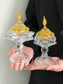 1个金色玻璃高香炉，水晶玻璃香炉 - 彩色 - 查看 2