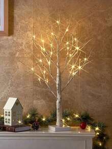 1pc 24-LED White Birch Tree Shaped Decorative Tree, Home Decor, Suitable For Indoor, Tabletop, Centerpiece, Fireplace Mantel, Party, Dining Table Decor, Gift [No Battery Included]
