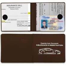 2PCS Car Registration And Insurance Holder, 10.6''*4.8'' Essential Auto Card Glove Box Organizer With Closure, Vehicle Interior Accessories Perfect For Documents, Cards - Brown - View 1