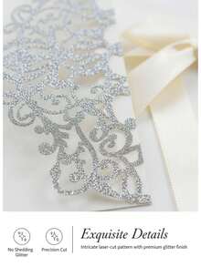 40 piezas/10 sets Invitaciones de boda con forma de rosa hueca dorada con brillo, con sobres y tarjetas de respuesta, adecuadas para bodas, despedidas de soltera, fiestas de compromiso, banquetes, tamaño de invitación 5*7 pulgadas, incluye cinta de satén anudada previamente - Multicolor - Ver 5