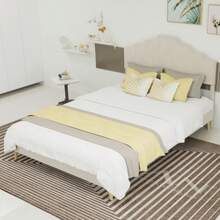 Modern Minimalist Soft Bed, Comfortable And Soft Headboard, 140*200CM, Beige, Multifunctional Bedroom Furniture, Low Box Bed Frame Without Lifting Rod, Does Not Include Mattress. - White - View 5