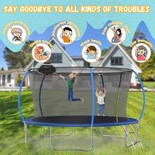 14FT Trampoline, Recreational Trampoline With Enclosure Net & Ladder, Outdoor Trampolines For Kids And Adults, Round Trampoline With Baketball Hoop, - Royal Blue - View 5
