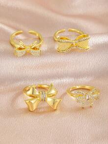3pcs Elegant Fashion Gold Bowknot Rings, Suitable For Daily Wear, Accessories For All Seasons, Great Gift Item