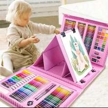 一套42/208支彩色铅笔套装，儿童绘画画笔礼盒，可水洗马克笔套装，送给年轻艺术家的完美礼物，涂鸦玩具画笔，多种颜色适用于任何绘画场景，释放孩子的艺术天赋 - 208 Style Set 粉紅色 - 查看 6