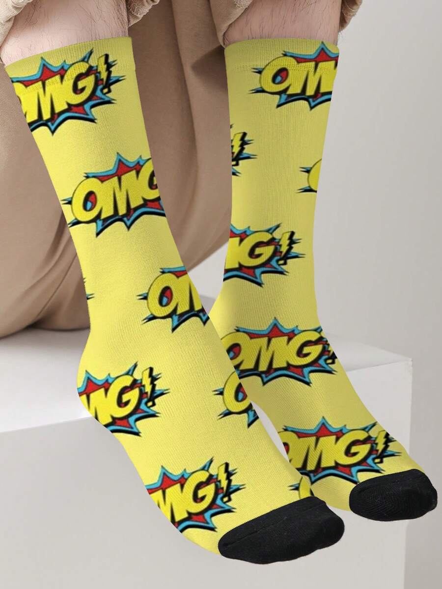1 Pair Of Super Wrist-Themed Socks With 360° All-Over Print Featuring Novel And Playful Patterns-Stylish, Unique, And Perfect For Streetwear. - Multicolor - View 1