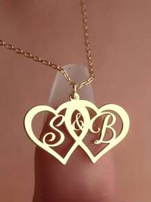 1pc Personalized Gold Heart And Initial Necklace - Intertwined Stainless Steel Love Pendant For Couples Or Best Friends - Customizable Jewelry Gift, Love Pendant Necklace - Multicolor - View 6