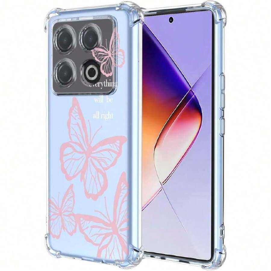 Case For Infinix Hot 40 Pro And Hot 40, Transparent Mobile Phone Case With Pink Butterfly Design, Soft Crystal Protective Silicone Case For Infinix Hot 40 Pro And Hot 40, 37008201 - 霧霾藍 - 查看 1