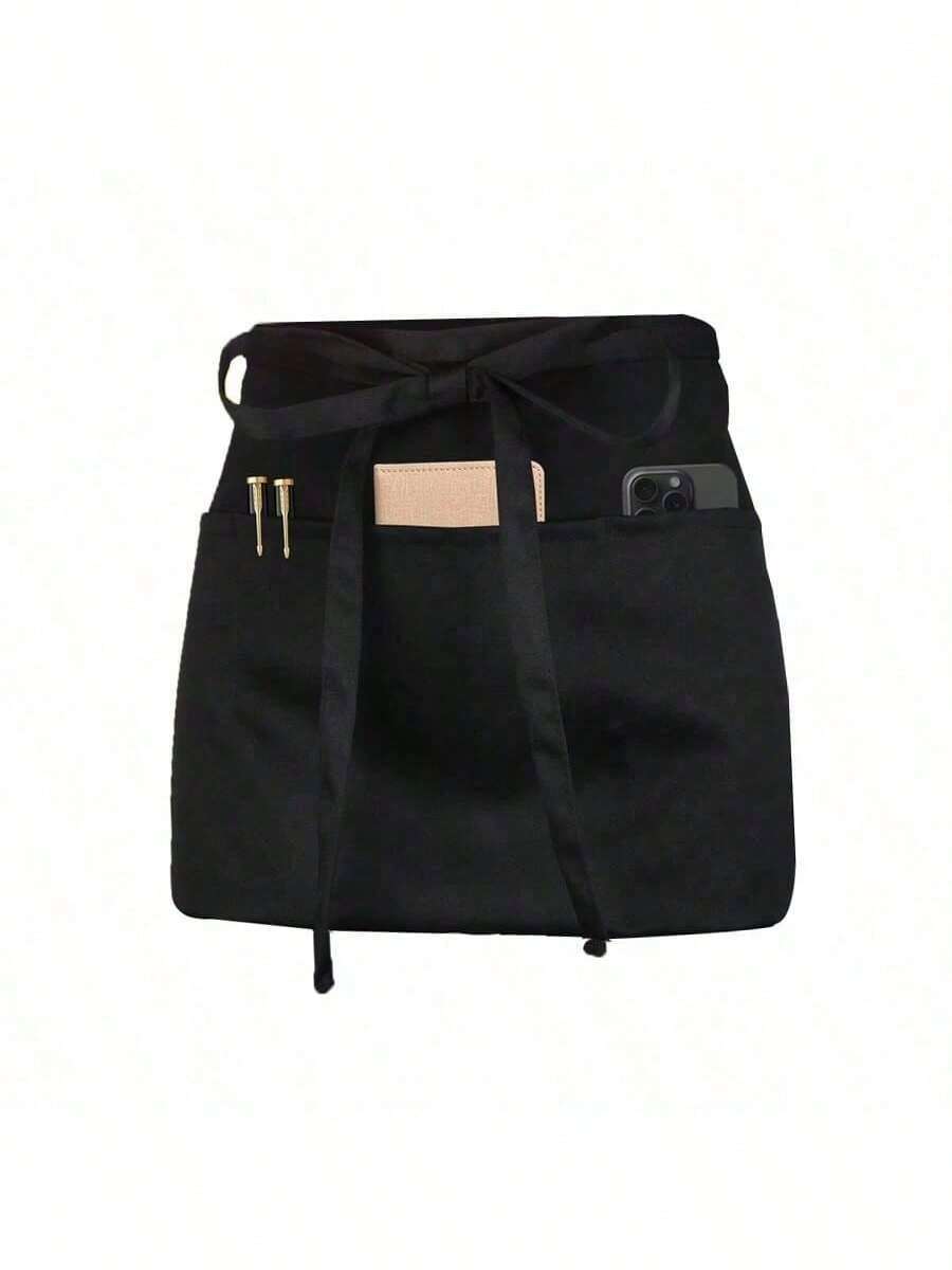 一套黑色女服务员腰围围裙，采用优质涤纶面料制成，带有3个口袋，男女通用，适合服务员、家务、日常生活、清洁、防护穿着，也适合新年、情人节和狂欢节等场合。 - 彩色 - 查看 1