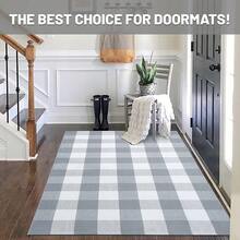 IOHOUZE Buffalo Plaid Checkered Rug 3x5 Ft Front Door Mats, Washable Area Rugs For Front Porch Decor, Spring Summer Welcome Mats Outdoor, Gray White Rug For Farmhouse/Entryway/Home Entrance,One-Size,GreyandWhite3x5Rectangular - GreyandWhite3x5Rectangular - View 10