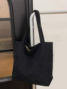 Men's Solid Color Tote Bag, Fashion Versatile Shoulder Handbag, Large Capacity Canvas Bag School Bag For College Bag For School Teacher Gifts Shopping Bag Back To School Supplies Tote Bag With Zipper Book Bag Large Tote Bag Travel Essential Canvas Tote Bag Laptop Bag Beach Weekend Bag Beach Bag Laptop Case - Black - View 8