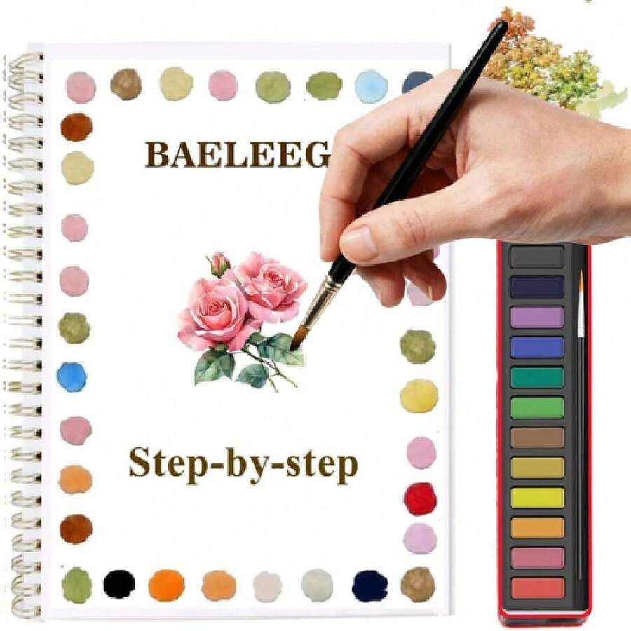 Cuaderno De Acuarela Para Principiantes - Kit Completo De Acuarelas Con 12 Colores Profesionales, Pincel,Aves - Ideal Para Adultos, Niños Y Adolescentes,Manualidades Y Regalo Artístico (Ramos),36979610 - Rosa Fucsia - Ver 1