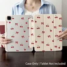 樱桃蝴蝶结图案平板电脑保护套 - 哑光防震保护套，带可调节支架，复古时尚设计，笔槽，兼容 iPad 10.9/10.2/Air 第五代/Pro 11/第十代/9.7/Air 2/iPad（第七代）/iPad（第八代）/iPad Air 4/5/iPad Pro 11/iPad 第十代，自动休眠/唤醒功能，时尚平板电脑配件 - 粉色 - 查看 1