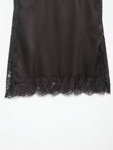 DEEKA Summer New Women's Fashion Elegant Satin Lace Blouse - Coffee Brown - View 9