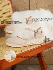 Women's Elegant Strap Buckle Decor Wedge Heel Platform Shoes, Suitable For All Seasons - Apricot - View 9