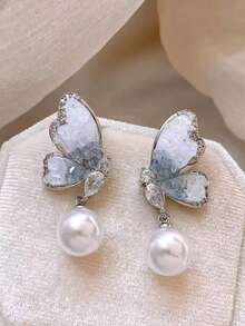 韩国优雅珍珠花朵复古耳钉，小众个性化百搭珠宝配饰