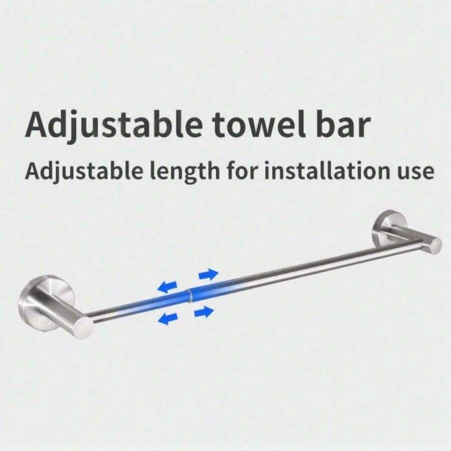 Giá treo khăn tắm bằng thép không gỉ có thể điều chỉnh - Chắc chắn và bền bỉ, dễ lắp đặt, thiết kế treo tường đa chức năng, kiểu dáng hiện đại. Phù hợp với phòng tắm hiện đại, môi trường kiểu khách sạn, có thể dùng làm giá treo khăn tắm, giá treo khăn bếp, giá đựng giấy vệ sinh hoặc giá treo khăn trong tủ. Một món quà thiết thực cho phụ kiện trang trí nhà cửa và giải pháp lưu trữ trong phòng tắm, cũng thích hợp làm phụ kiện phòng tắm di động khi đi du lịch.