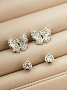 1 par de Brincos Feminino formato Laço com pedras cravejadas - Prata - Visão 6