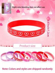 16条情人节硅胶手环，红色和粉色心形腕带，情人节派对礼品硅胶手环，成人情人节婚礼派对装饰和礼物（8种款式，随机发货） - 彩色 - 查看 8