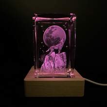 动物系列方形水晶摆件,带底座,饰有龙、狼、虎图案,内置USB供电LED夜灯,独特精致的礼物 - 彩色 - 查看 6
