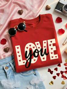 Sudadera de cuello redondo/de tripulación de manga larga con estampado del Día de San Valentín, talla grande, regular, para otoño/invierno y primavera, otoño e invierno para mujer, Navidad para mujer, Navidad de mujer, Navidad de mujer, Tops para salir de mujer, Elegante, Día de San Valentín