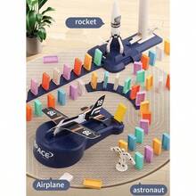 OBEST 200Pcs Juego de Tren Domino Automático Juego de Juguetes de Dominó con Luces Sonidos para Niños Apilamiento Creativo Juguetes Educativos de Desarrollar la Creatividad - Azul - Ver 3