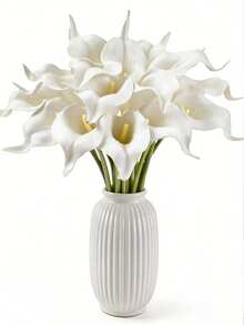 50支/30支/20支/10支/22支/18支/5支/1支 白色仿真花，丝绸马蹄莲和百合，13.4英寸，适用于母亲节、复活节、家居、厨房、婚礼装饰 - 也适用于婚礼装饰、新娘背景道具、花束、胸花、腕花、婚礼拱门、派对装饰、礼品装饰、餐厅中心摆件 - 白色 - 查看 9