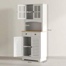 Kitchen Cabinet With Glass Doors, 2 Drawers, Sideboard, Dining Room Cabinet, Wood, 68 X 39.5 X 170 Cm, White - White - View 3
