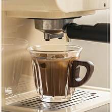 1pc Glass Coffee Cup Set With Coaster, Milk Cup, Tea Cup, Latte Cup, With Handle, Easy To Grip, Suitable For Cafe, Home, Restaurant Use