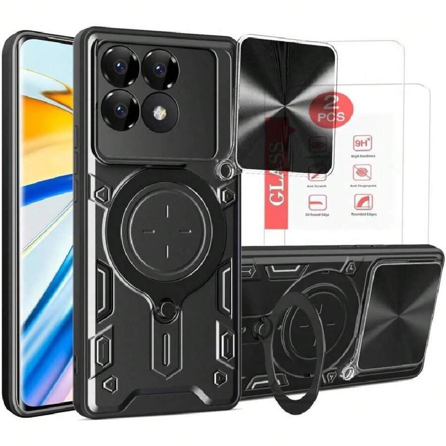 Case For Xiaomi Poco F6 Capa Case - With Screen Protector And Built-In Phone Stand - Black, 37008872 - 香檳色 - 查看 1