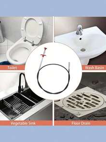 1pc 60/160/200cm Steel Wire Drain Clog Remover Grabber Tool For Unclogging Toilet, Sink, Kitchen Drain - Red - View 9