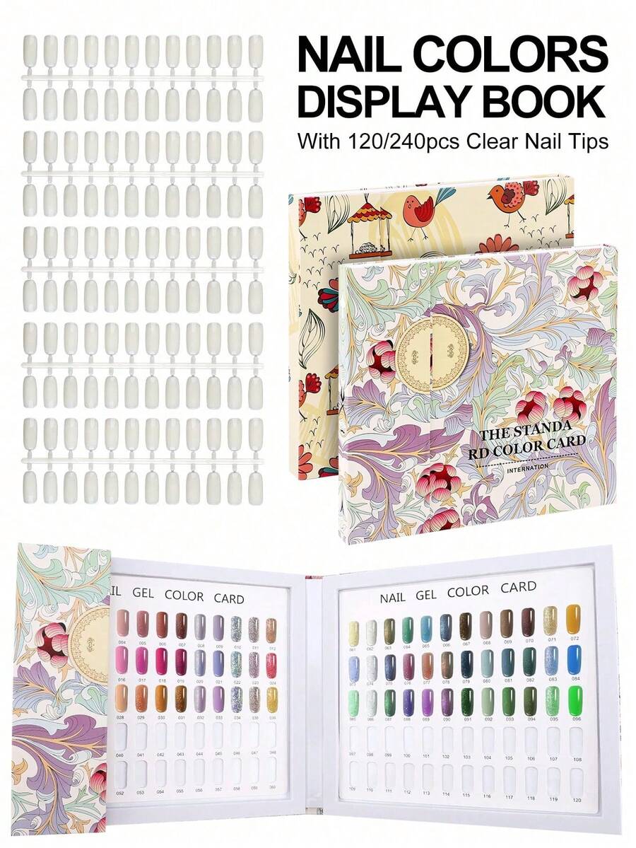 120 Colors Nail Polish Display Book, Includes 120 Pieces False Nails, Nail Polish Gel Display Chart, Nail Salon Studio Nail Art Sample Color Card Cardboard Nail Design Display Box - Multicolor - View 1
