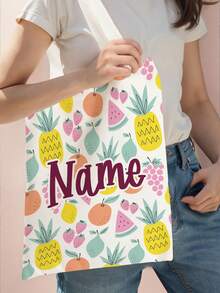 1pc Kids Customizable Name/Text Cute Fruit Pattern Printed Casual Tote Bag Shoulder Bag Shopping Bag, Reusable Fashion Backpack Multi-Function Shoulder Bag Shopping Bag - Multicolor - View 3