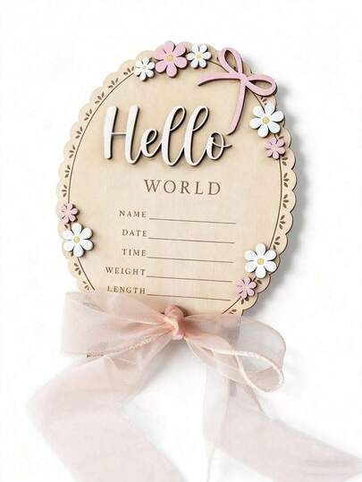 1pc Personalized Baby Party Name Plate, Pink Floral Pattern, Includes Birth Info & Name, Handmade Wooden Commemorative Piece, Lightweight Home/Kitchen Decor, Christening Gift, Milestone Memento, Suitable For Boy/Girl Birthday, Gender Reveal Party Decoration, And Daily Decor