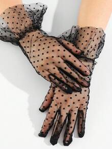 女士蕾丝短手套，防紫外线，露指设计，适合新娘、歌剧、正式场合、派对、角色扮演等多种场合。这款露指手套与晚礼服和正式服装完美搭配，凸显您纤细的手指和光彩照人的肌肤。 - 黑色 - 查看 9