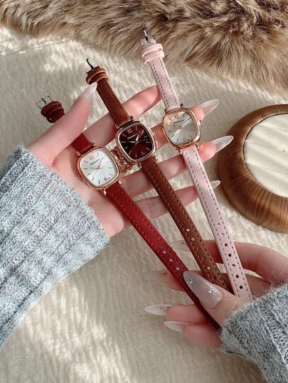 1pc Square Belt Women's Quartz Watch Exquisite And Compact Suitable For Daily Matching With Birthday/Graduation Gifts And Gathe