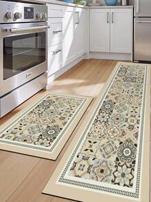 1pc Simple Style Silicone Kitchen Mat With Light-Colored Block Print Design, Soft Luxury Anti-Fatigue Kitchen Carpet With Cushioning, Water-Absorbent, Quick-Drying And Non-Slip Properties, Suitable For Kitchen, Bathroom, Entryway, Laundry Room, Etc. ,Room Decor - Multicolor - View 2