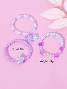 3件套可爱星星、珍珠、爱心串珠手链、项链、腕带首饰套装，适合女孩日常、节日、生日、派对佩戴 - 彩色 - 查看 3