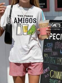 Tween Girls Students Casual Printed White Round Neck Short Sleeve T-Shirt, Summer Top - White - View 7