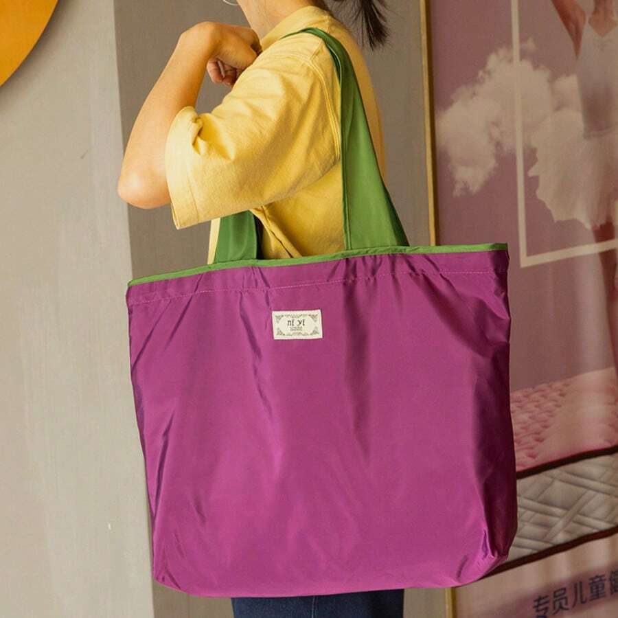 Large Drawstring Supermarket Shopping Bag, Fashionable Shoulder Bag, Foldable, Portable Tote Bag, Grocery Bag, Waterproof - Multicolor - View 1