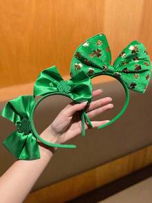 1/2个女士发箍，时尚个性，可爱，圣帕特里克节发饰，绿色三叶草蝴蝶结发箍，适合节日派对和晚宴，女士发饰，女士配饰，送给她的礼物，发带美容家居卧室装饰 - 彩色 - 查看 5