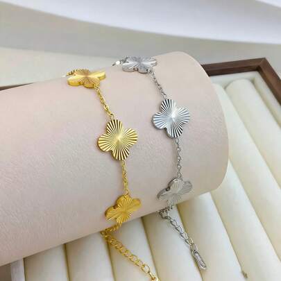 2 piezas Un brazalete espiral de acero inoxidable con trébol de cuatro hojas chapado en oro, elegante y versátil que no se desvanece. Perfecto para regalos del Día de San Valentín, bodas y talla grande.