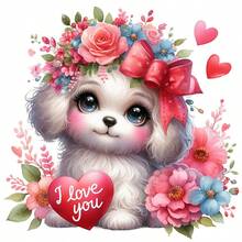 1pc Animal Theme 5D Diamond Painting Kit, Heart-Shaped Puppy & Floral Pattern[30*30cm/11.8*11.8in][40*40cm/15.7*15.7in]Suitable For Adult Beginners DIY Mosaic Diamond Art, Full Drill Handmade Hobby Diamond Painting, Suitable For Living Room, Bedroom, Office Wall Decor Painting, Art Home Decor Gift For Family And Friends, Frameless