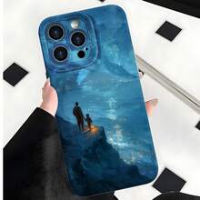 2026 nueva funda de teléfono esmerilada, diseño de aventura en la montaña de noche estrellada para  17 14 Pro Max  17 13  17 12  Galaxy S23 S22 S21 funda de protección para teléfono, funda de pareja, regalo para novio novia, regalo de vacaciones - Azul Klein - Ver 4