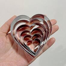 10 piezas Juego de cortadores de galletas con forma de corazón de acero inoxidable, adecuado para hornear en la cocina, fondant, hacer galletas, bodas, Día de San Valentín, fiestas de aniversario - Plateado - Ver 3