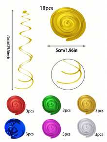 18pcs Colorful Ceiling Swirl Foil Hanging Decorations, Plastic Streamers Swirl Theme Decor, Suitable For Wedding, Thanksgiving, Graduation, Birthday Party
